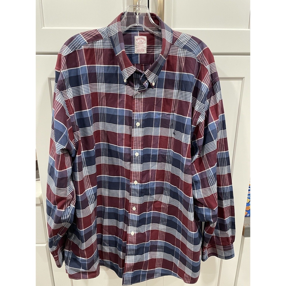 Brooks Brothers Mens Shirt SZ XXL Red Navy Blue Plaid L/S Madison SI33